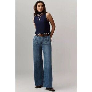 Anthropologie PAIGE Anessa Raw Hem Welt Pocket High Waist Wide Leg Jeans Sz 29